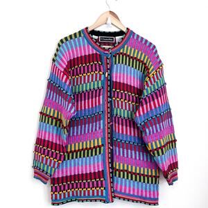 VTG 90s Christine Foley Rainbow Stripe Women Cardigan Sweater Size 2 Oversized